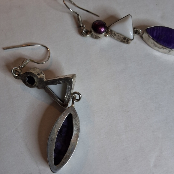 Vintage Chariote And Howlite Y2K Sterling Dangle Earrings - Picture 4 of 4